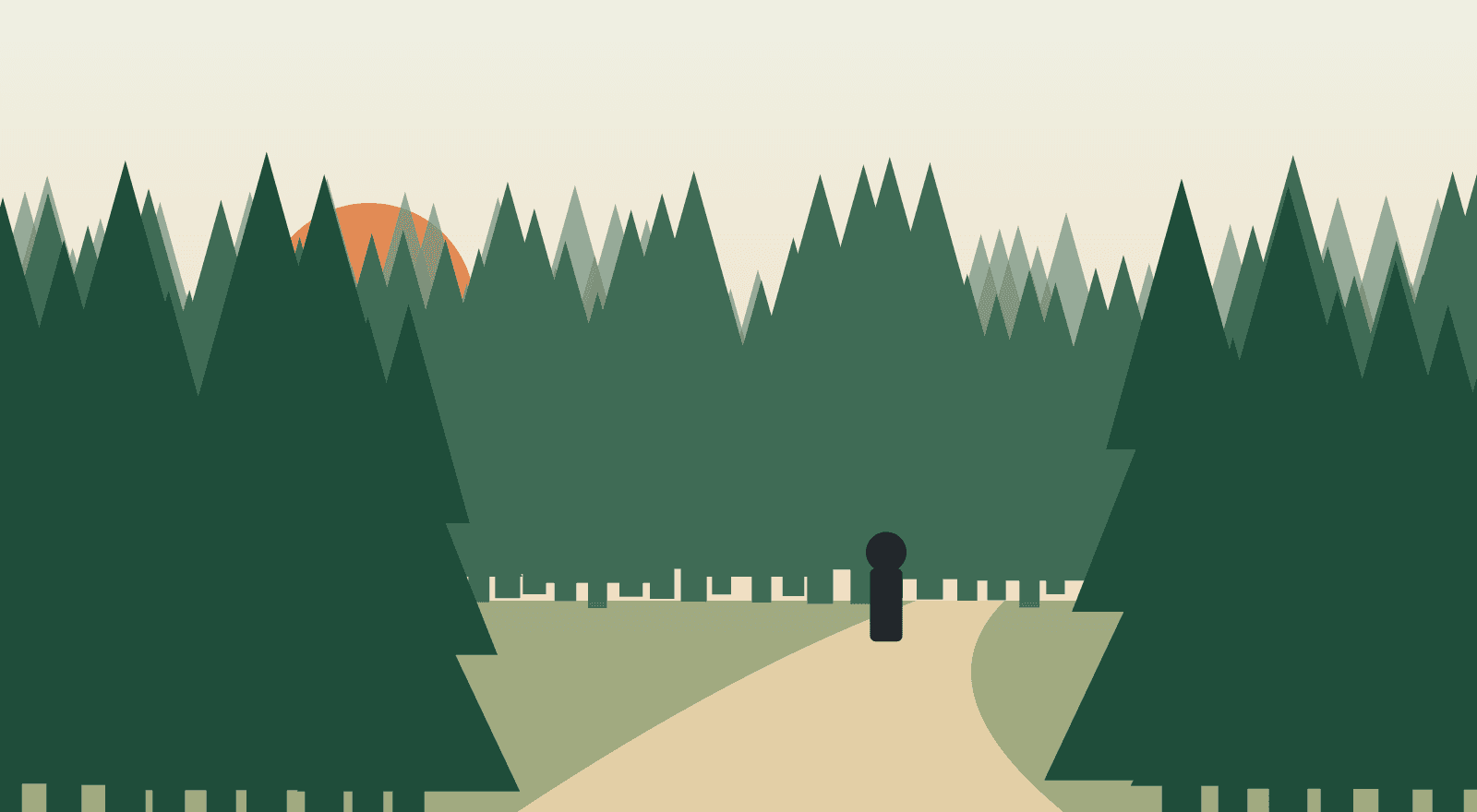 Illustrated pine forest in Sam Houston National Forest.